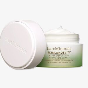 bareMinerals Skinlongevity Butter Drench Cream Moisturizer - White & Green Jar